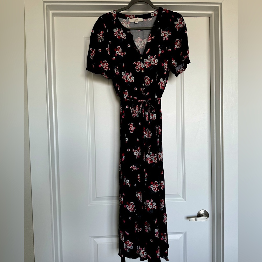 LOFT Navy Floral Midi Dress - size 10